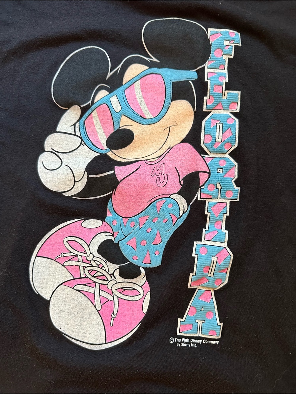 Mickey Mouse Black Graphic Tee with Pink & Blue Accents Made in the USA Men’s L
